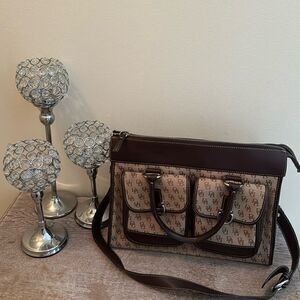 Dooney & Bourke Double Pocket Canvas Tote with Leather Trim- Tan/Brown